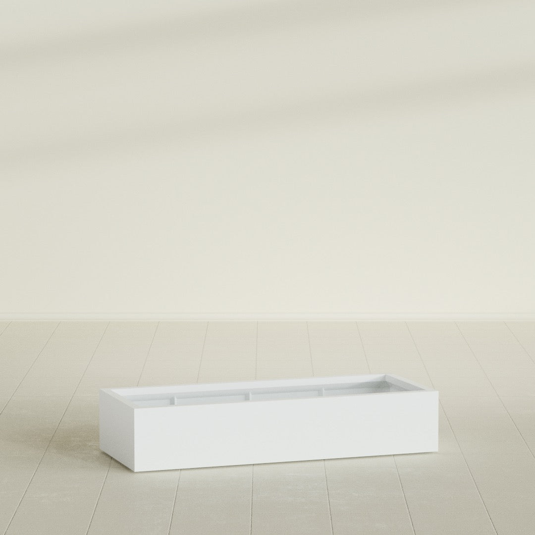 Antwerp Rectangular Planter in Matte Bright White, 60"L × 24"D × 12"H, shown empty
