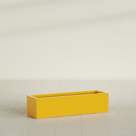 Cuba Low Rectangular Planter in Gloss Saffron, 48"L × 14"D × 12"H, shown empty