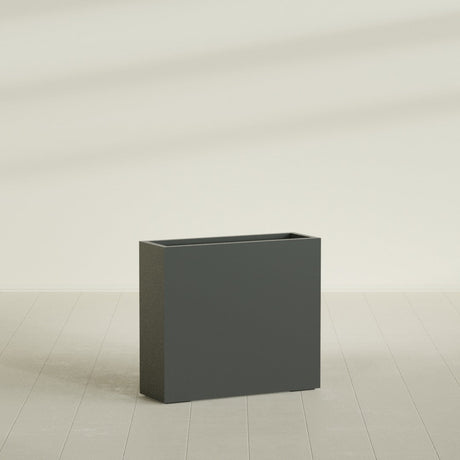 Delray Rectangular Planter in Matte Charcoal, 36"L × 12"D × 32"H, shown empty