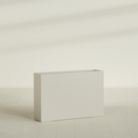 Delray Rectangular Planter in Satin Beige, 48"L × 12"D × 32"H, shown empty