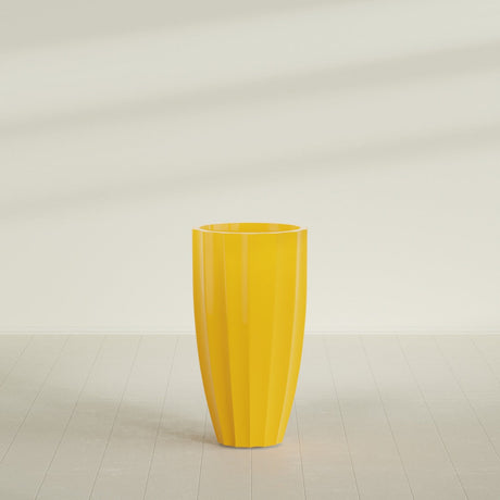 San Jose Tall Fluted Planter in Gloss Saffron, 22"D × 40"H, shown empty