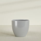 Wannsee Round Planter in Metallic Silver, 50"D × 44"H, shown empty