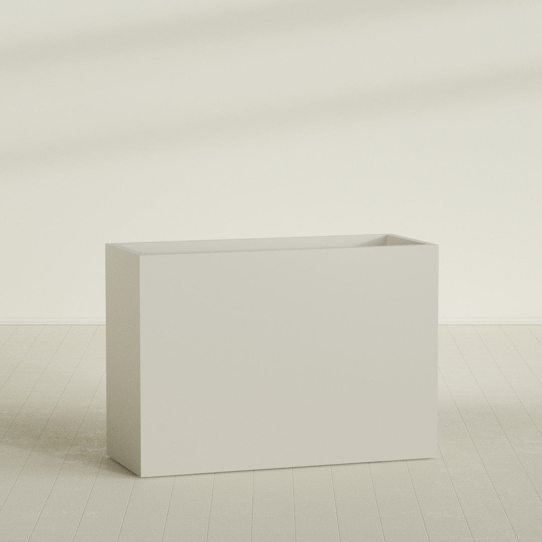 Darwin Rectangular Planter in Satin Beige, 60"L × 24"D × 42"H, shown empty