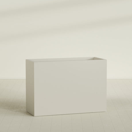 Darwin Rectangular Planter in Satin Beige, 60"L × 24"D × 42"H, shown empty