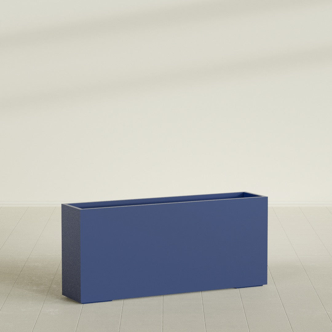 Potsdam Rectangular Planter in Matte Cobalt Blue, 72"L × 16"D × 32"H, shown empty