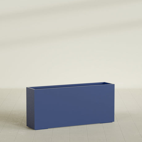 Potsdam Rectangular Planter in Matte Cobalt Blue, 72"L × 16"D × 32"H, shown empty