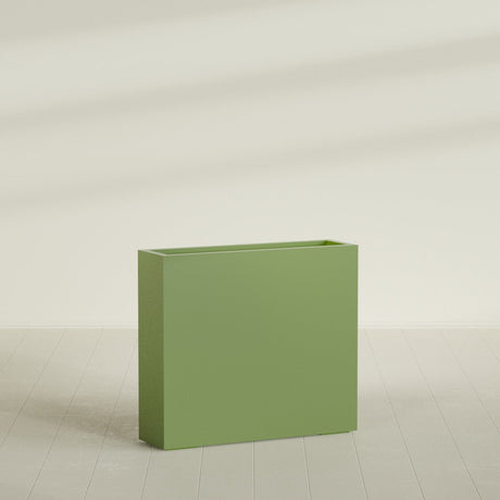 Amesbury Narrow Rectangular Planter in Satin Green, 36"L × 10"D × 32"H, shown empty