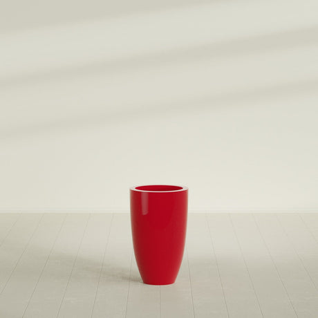 Brannan Tapered Round Planter in Gloss Red, 18"D × 29"H, shown empty