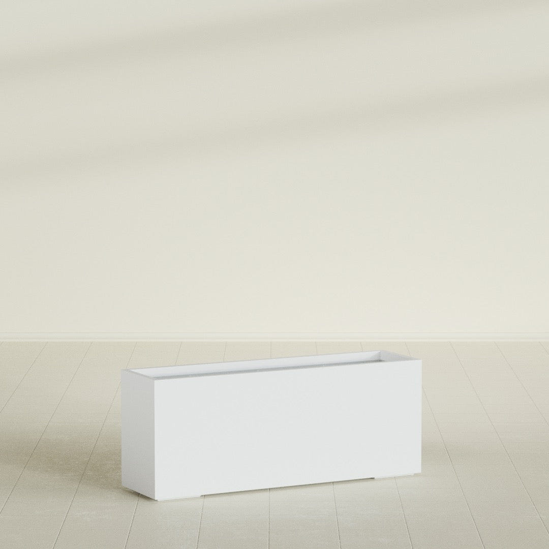 Tolga Rectangular Planter in Gloss Bright White, 60"L × 16"D × 24"H, shown empty