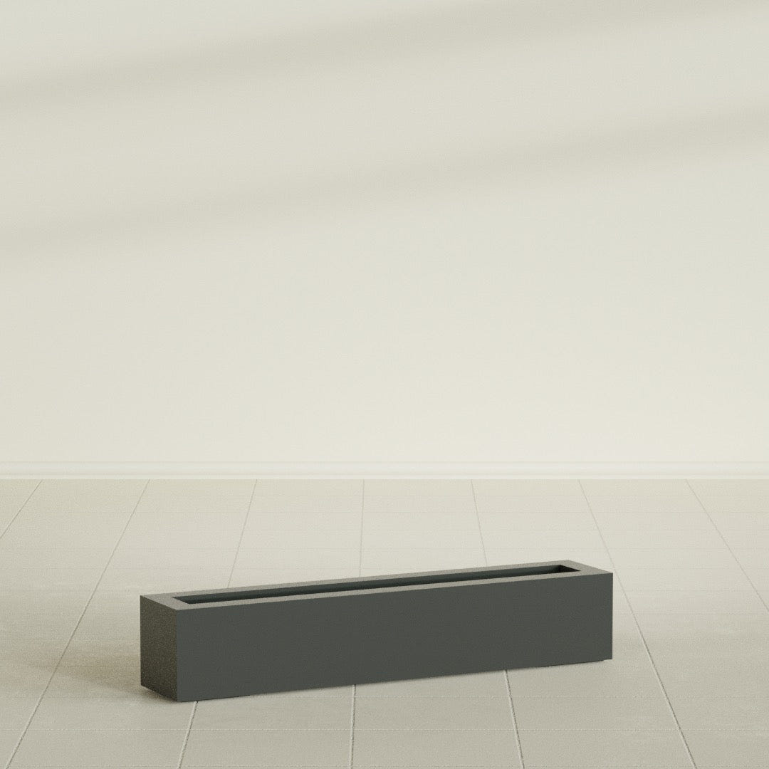 Salon Box Planter in Matte Charcoal, 42" Long, shown empty