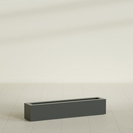 Salon Box Planter in Matte Charcoal, 42" Long, shown empty