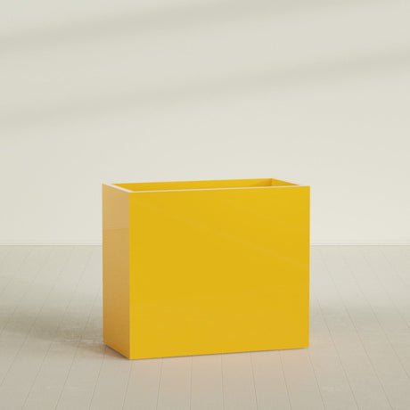 Darwin Rectangular Planter in Gloss Saffron, 48"L × 24"D × 42"H, shown empty