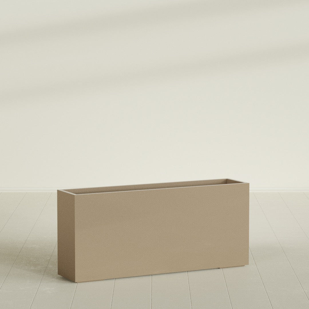 Potsdam Rectangular Planter in Gloss Metallic Gold, 72"L × 16"D × 32"H, shown empty