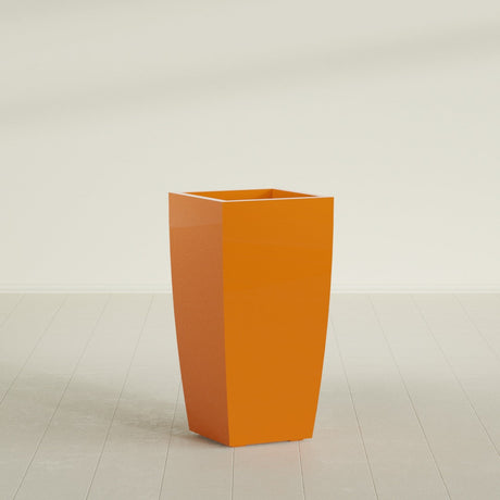 Toulan Tapered Square Planter in Gloss Tangerine, 18"W × 36"H, shown empty