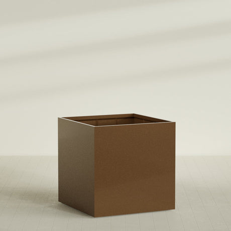 Montroy Cube Planter in Metallic Bronze, 60", shown empty