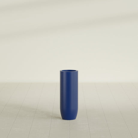 Saint Tropez Bullet Round Planter in Matte Cobalt Blue, 12"D × 32"H, shown empty