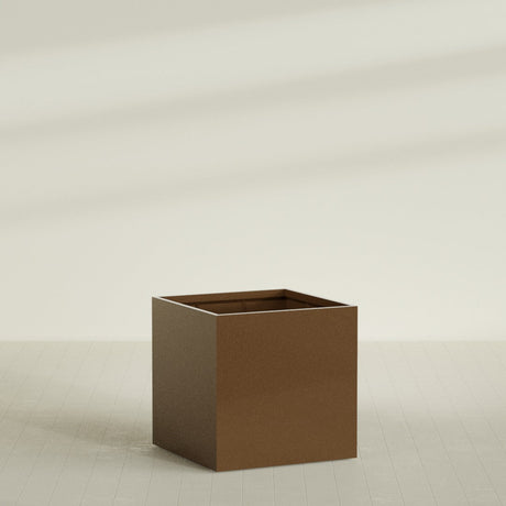 Montroy Cube Planter in Metallic Bronze, 48", shown empty