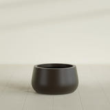 Short Hayden Bowl Planter in Matte Dark Brown, 16"D × 8"H, shown empty