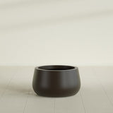 Short Hayden Bowl Planter in Matte Dark Brown, 16"D × 8"H, shown empty