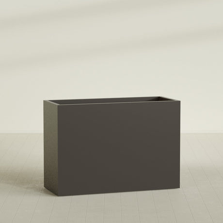 Darwin Rectangular Planter in Matte Dark Brown, 60"L × 24"D × 42"H, shown empty