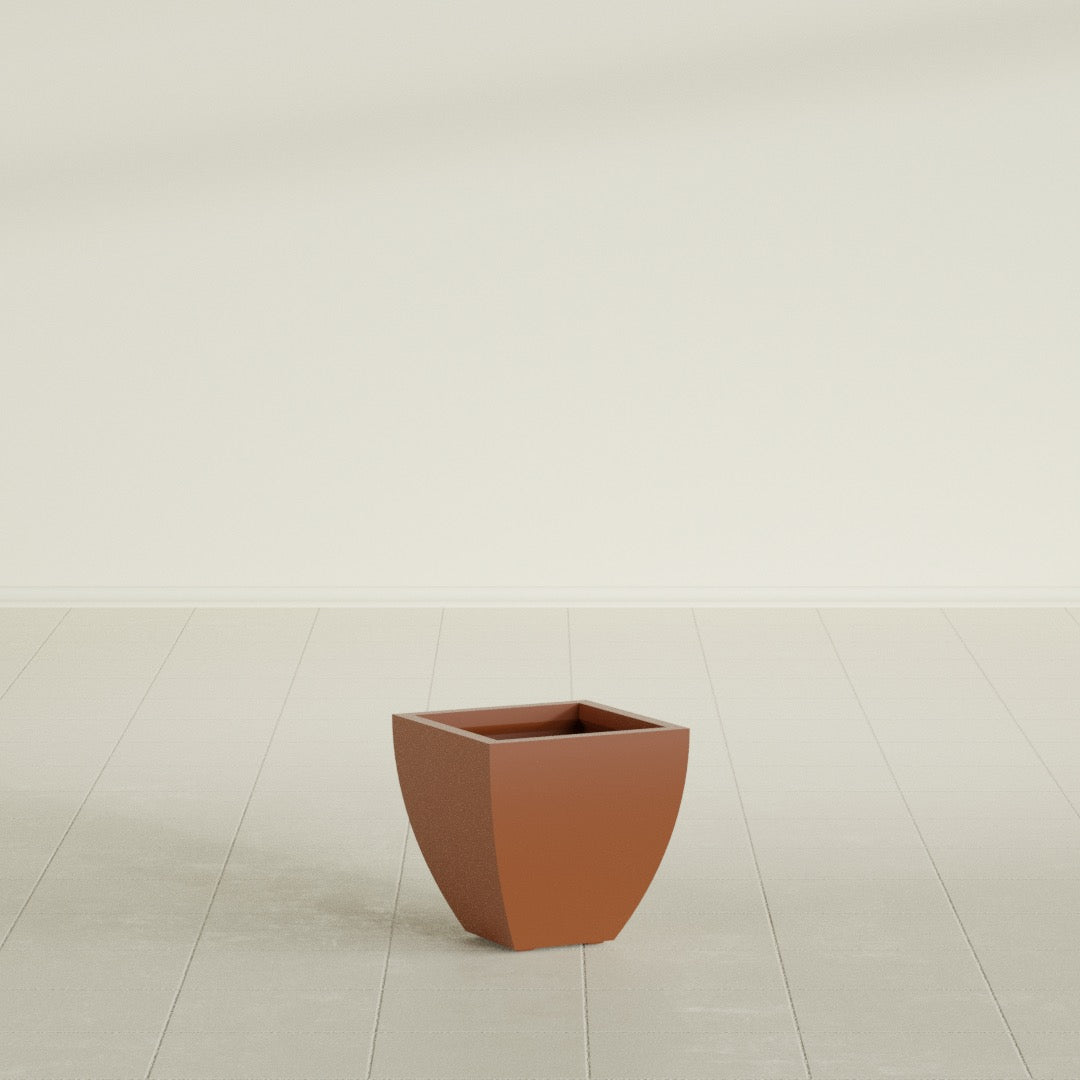 Lima Tapered Square Planter in Matte Terra Cotta, 12", shown empty