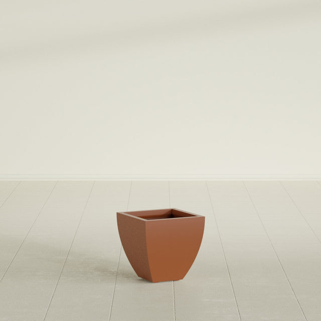 Lima Tapered Square Planter in Matte Terra Cotta, 12", shown empty