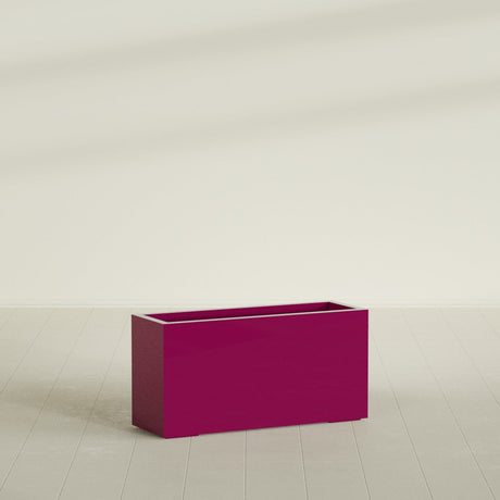 Miami Narrow Rectangular Planter in Gloss Eggplant, 36"L × 12"D × 18"H, shown empty