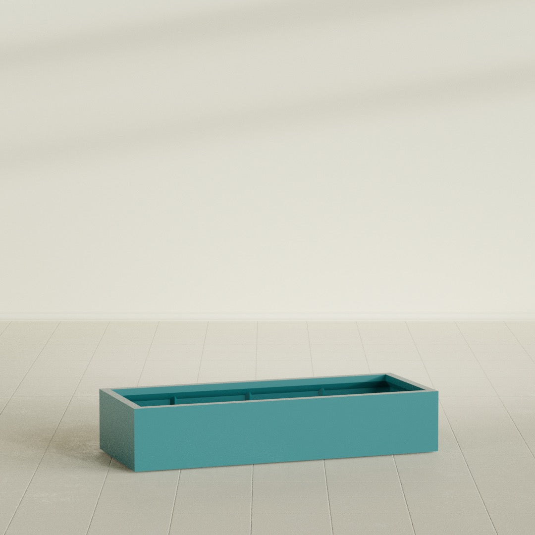 Antwerp Rectangular Planter in Satin Seafoam Green, 60"L × 24"D × 12"H, shown empty