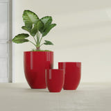 Valencia Tapered Round fiberglass planter in Gloss Red, size range, in a sunlit interior