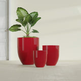 Valencia Tapered Round fiberglass planter in Gloss Red, size range, in a sunlit interior