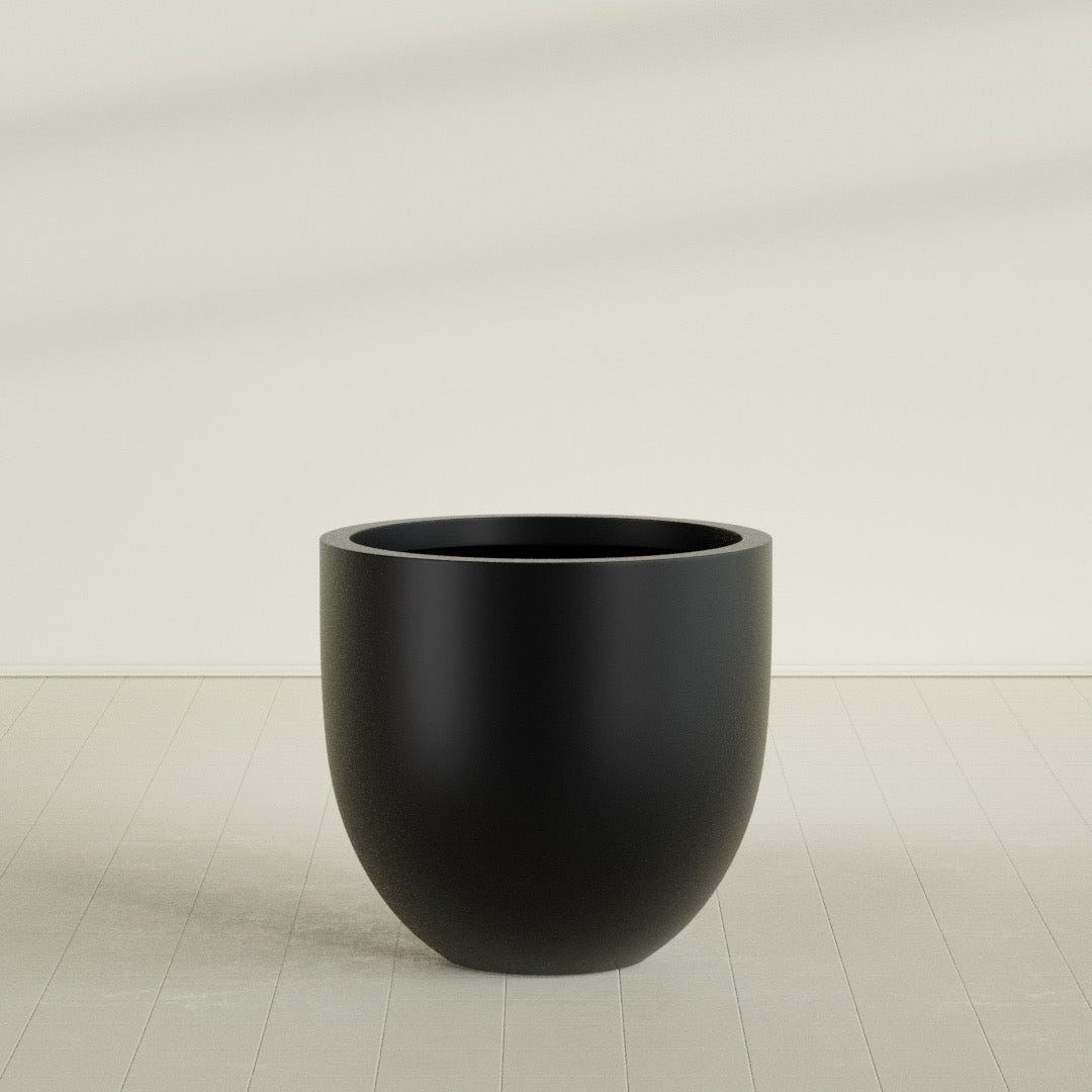 Alzira Bowl Planter in Matte Black, 36"D × 34"H, shown empty