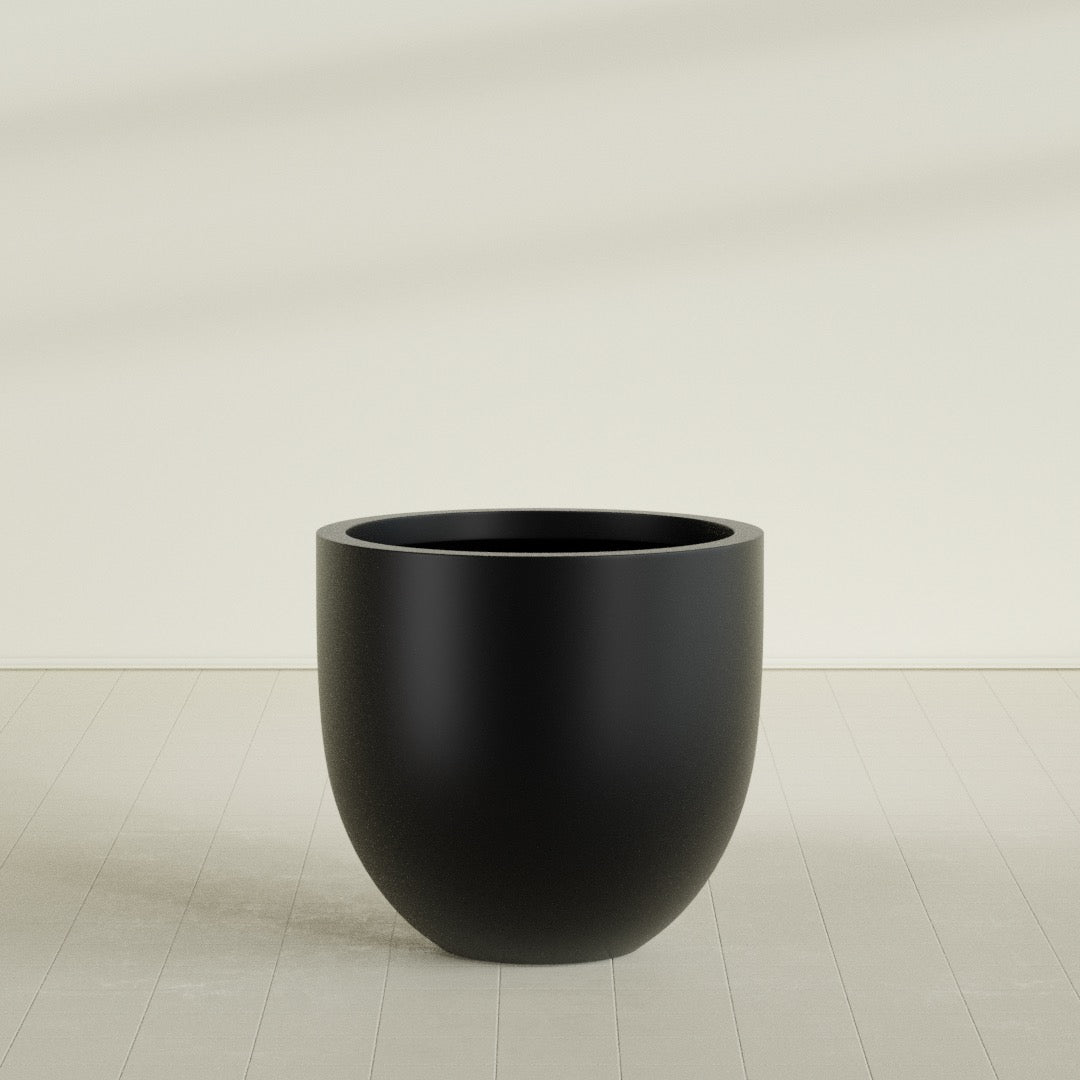 Alzira Bowl Planter in Matte Black, 36"D × 34"H, shown empty