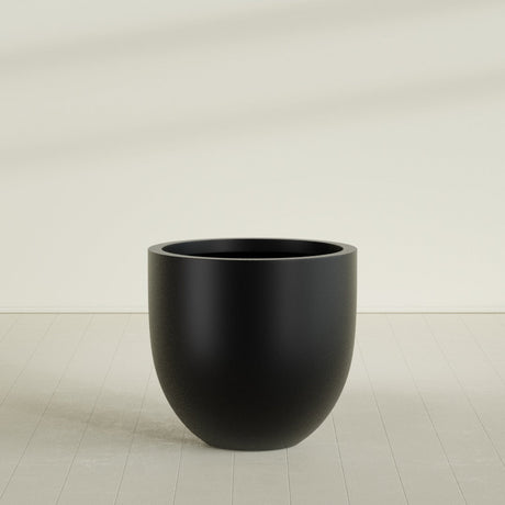 Alzira Bowl Planter in Matte Black, 36"D × 34"H, shown empty