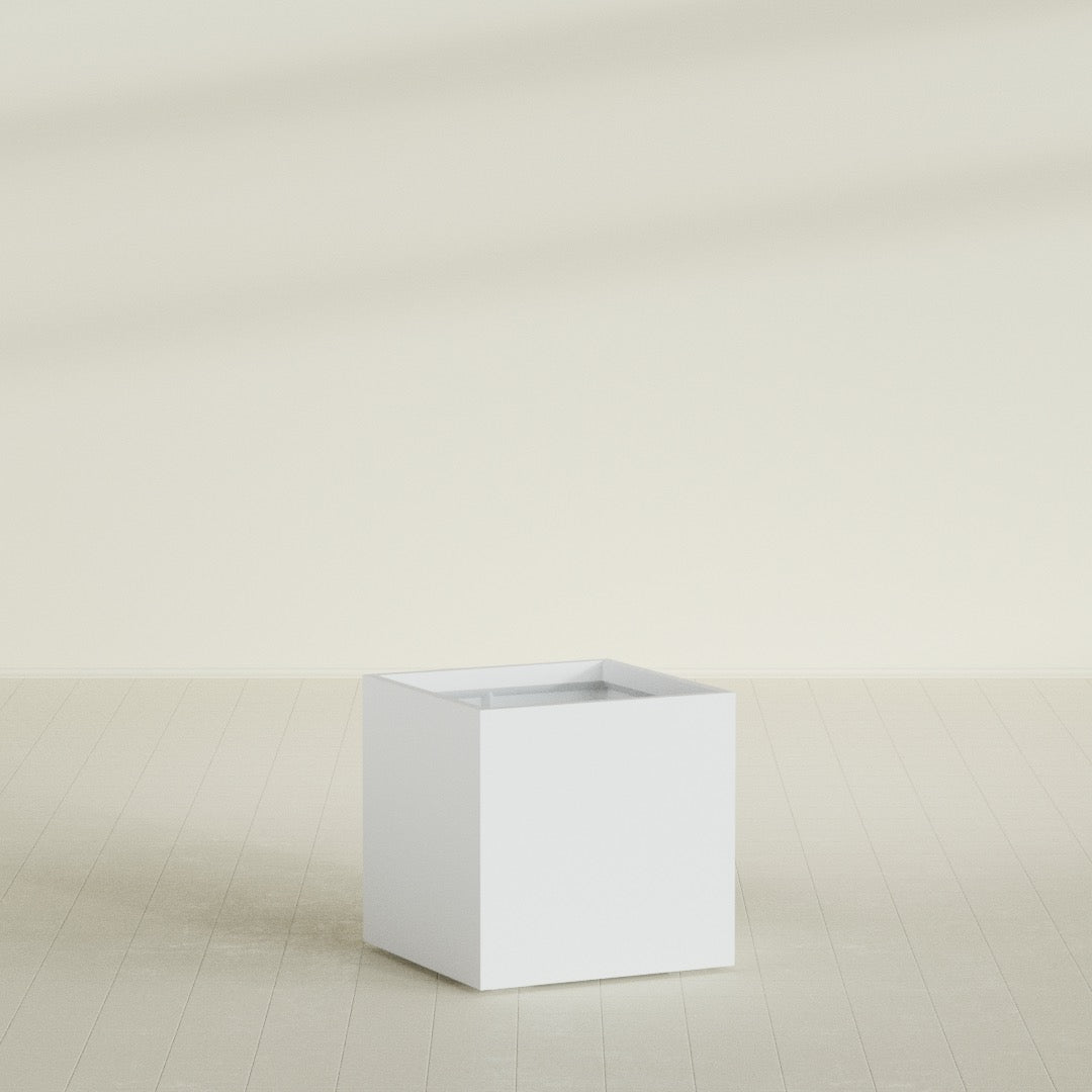Montroy Cube Planter in Gloss Bright White, 32", shown empty