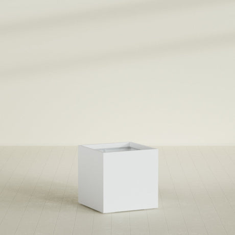 Montroy Cube Planter in Gloss Bright White, 32", shown empty