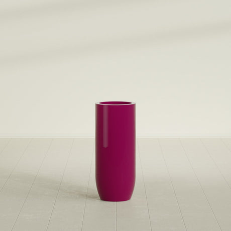 Saint Tropez Bullet Round Planter in Gloss Eggplant, 16"D × 38"H, shown empty
