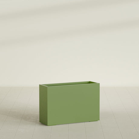 Potsdam Rectangular Planter in Satin Green, 48"L × 16"D × 32"H, shown empty