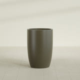 Lisbon tall round tapered fiberglass planter in Matte Bronze, 24 in diameter, 36 in high, shown empty