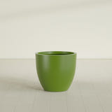 Wannsee Round Planter in Satin Green, 33"D × 29"H, shown empty