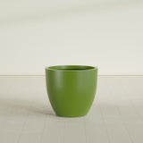 Wannsee Round Planter in Satin Green, 33"D × 29"H, shown empty