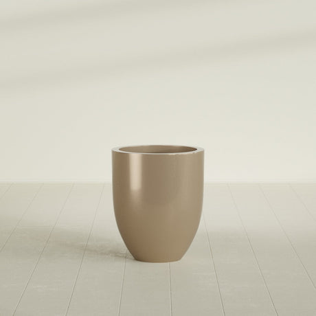 Valencia Tapered Round Planter in Gloss Metallic Gold, 20"D × 23"H, shown empty