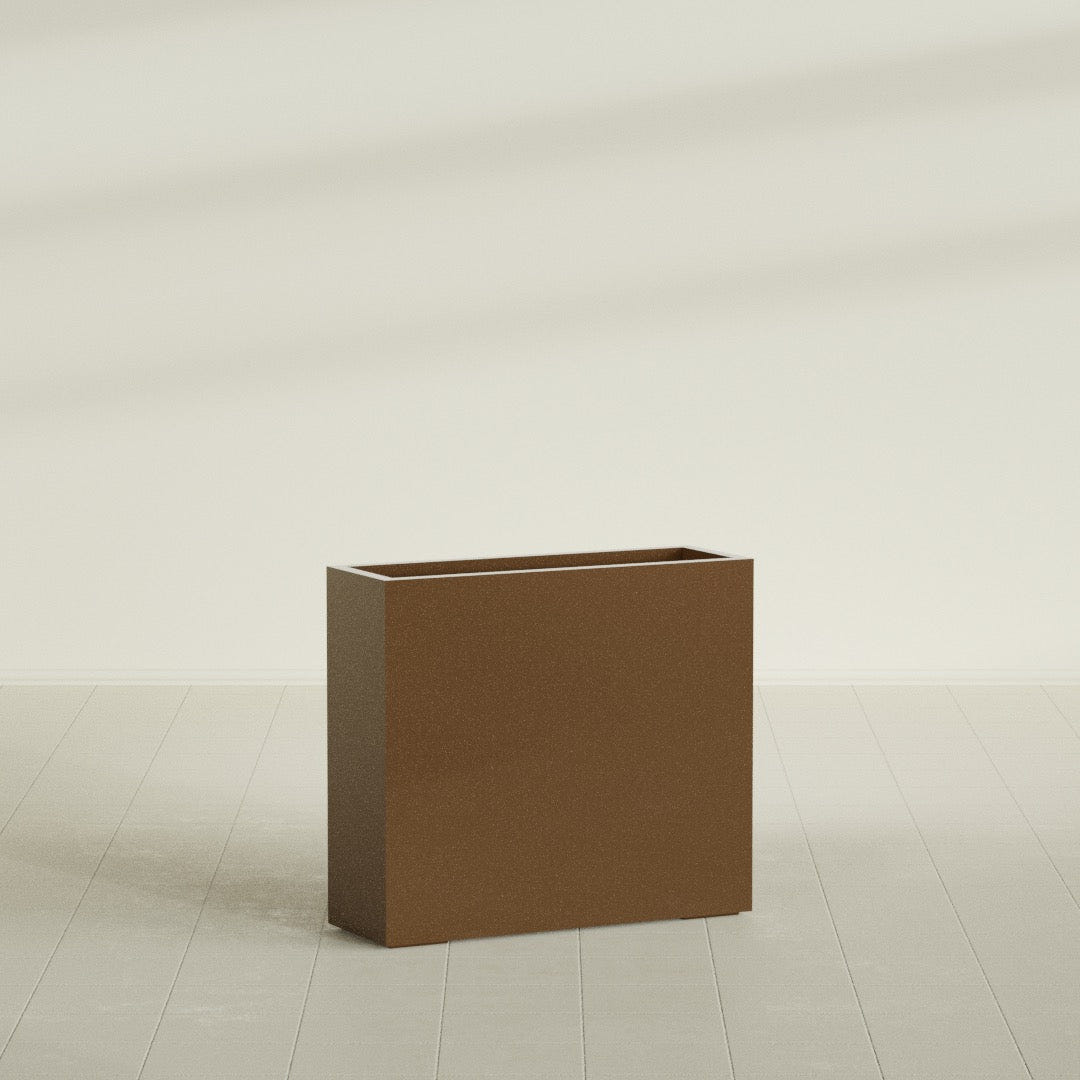 Delray Rectangular Planter in Metallic Bronze, 36"L × 12"D × 32"H, shown empty