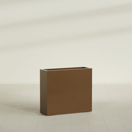 Delray Rectangular Planter in Metallic Bronze, 36"L × 12"D × 32"H, shown empty