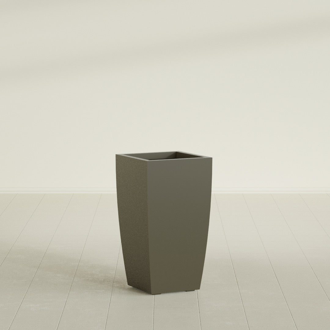 Toulan Tapered Square Planter in Matte Bronze, 16"W × 30"H, shown empty