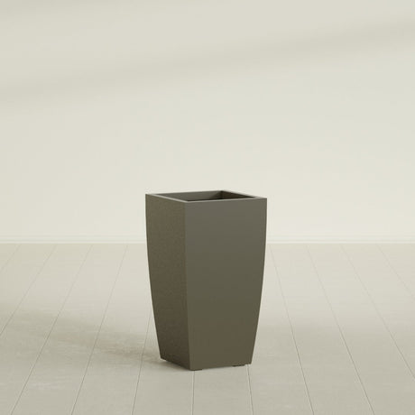 Toulan Tapered Square Planter in Matte Bronze, 16"W × 30"H, shown empty