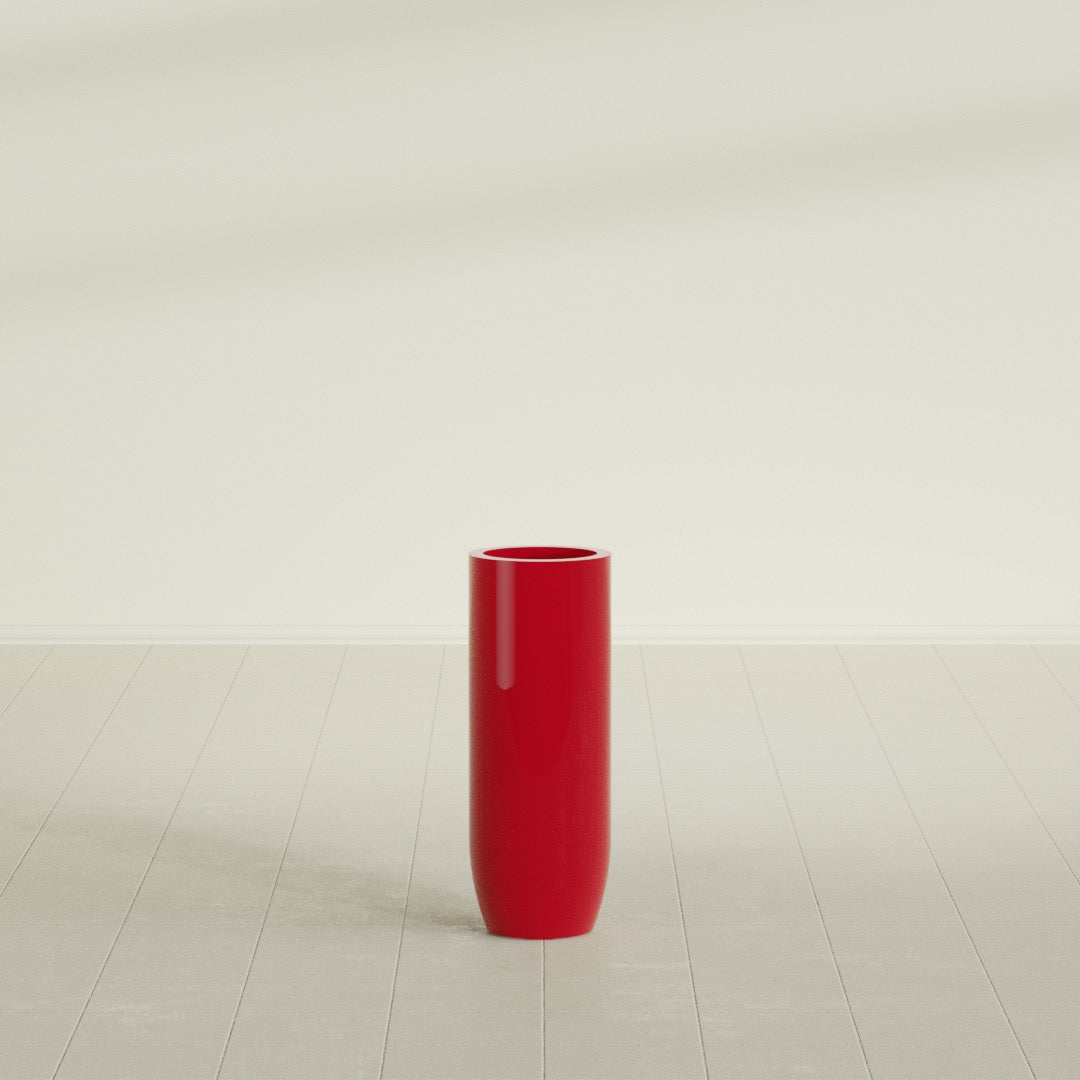 Saint Tropez Bullet Round Planter in Gloss Red, 12"D × 32"H, shown empty