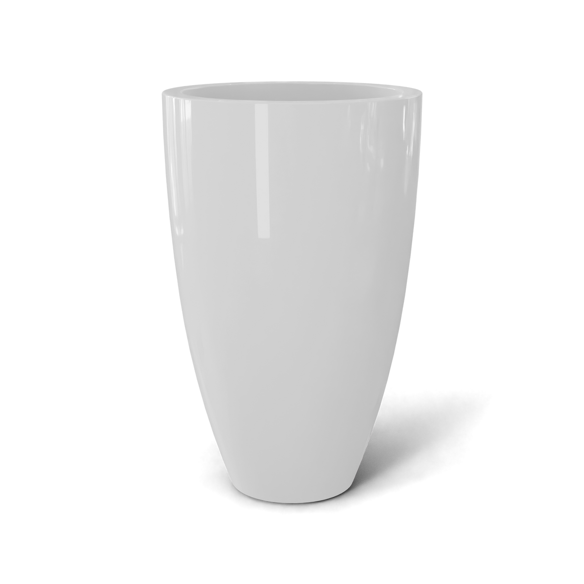 Brannan tapered round fiberglass planter in Gloss Bright White, studio render