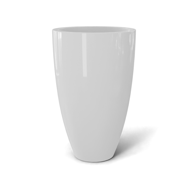 Brannan tapered round fiberglass planter in Gloss Bright White, studio render