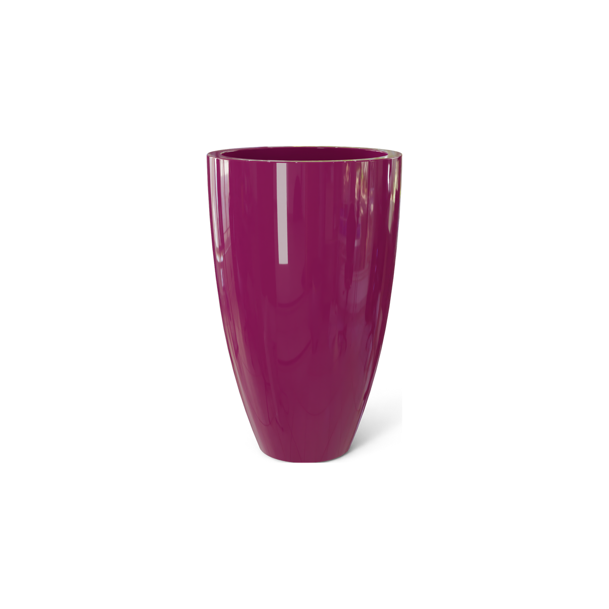 Brannan tapered round fiberglass planter in Gloss Eggplant