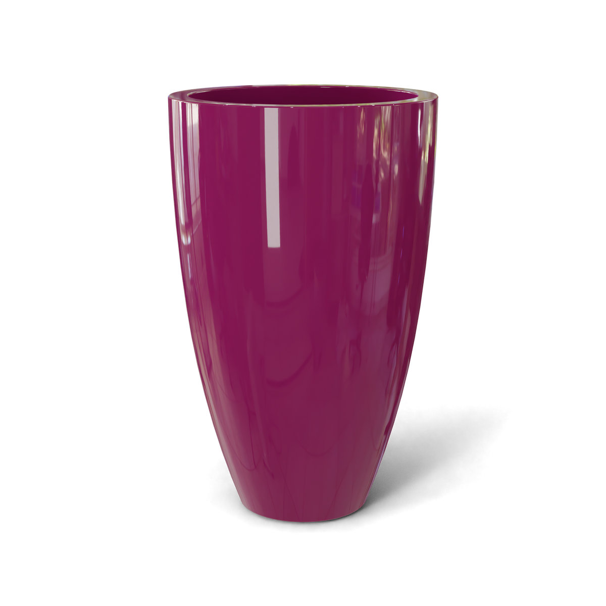 Brannan tapered round fiberglass planter in Gloss Eggplant, studio render